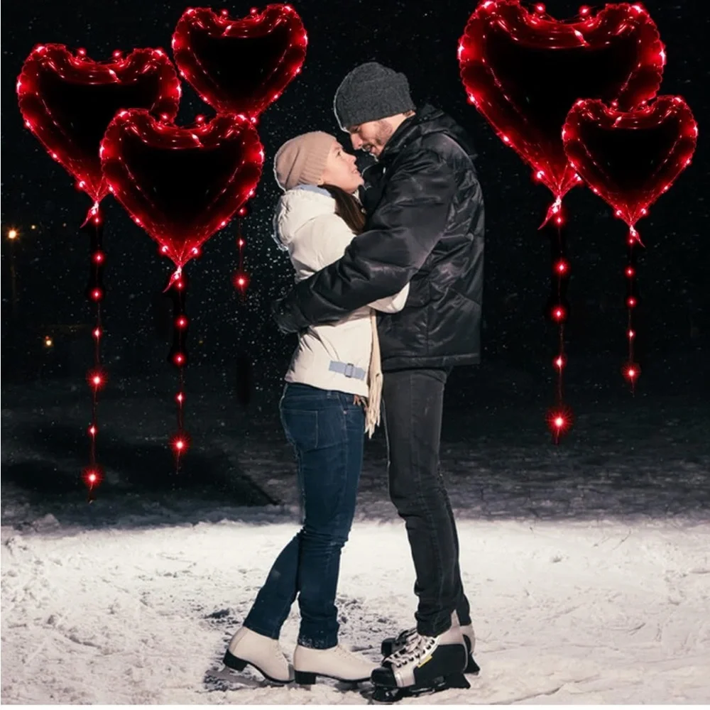 EPDPLAY 10 PCS Light Up Red Heart Led Balloons Helium String Lights